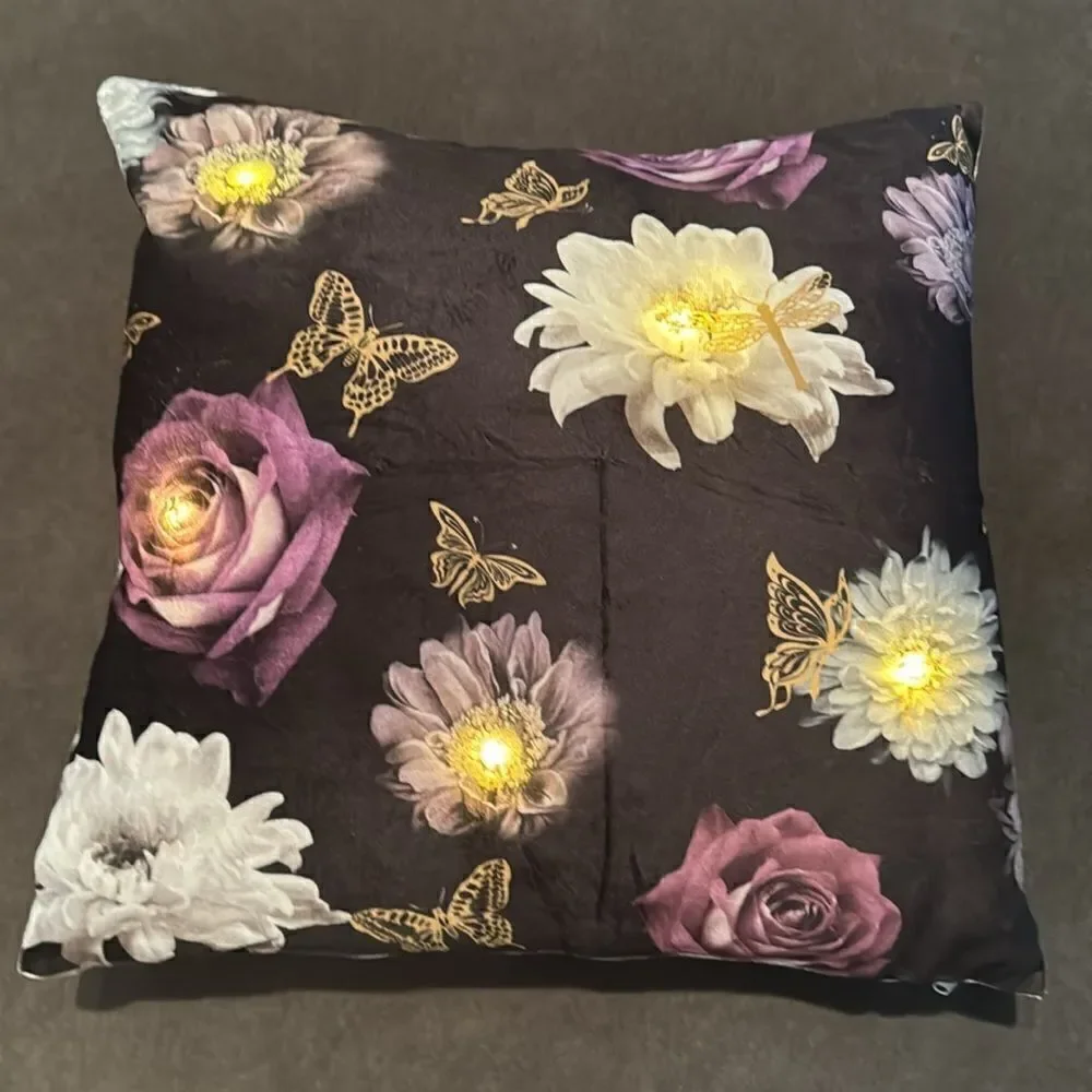 Light Up LED Decorative Unicorn Pillow Case & Flowers Pillow Case 18”x18” NEW